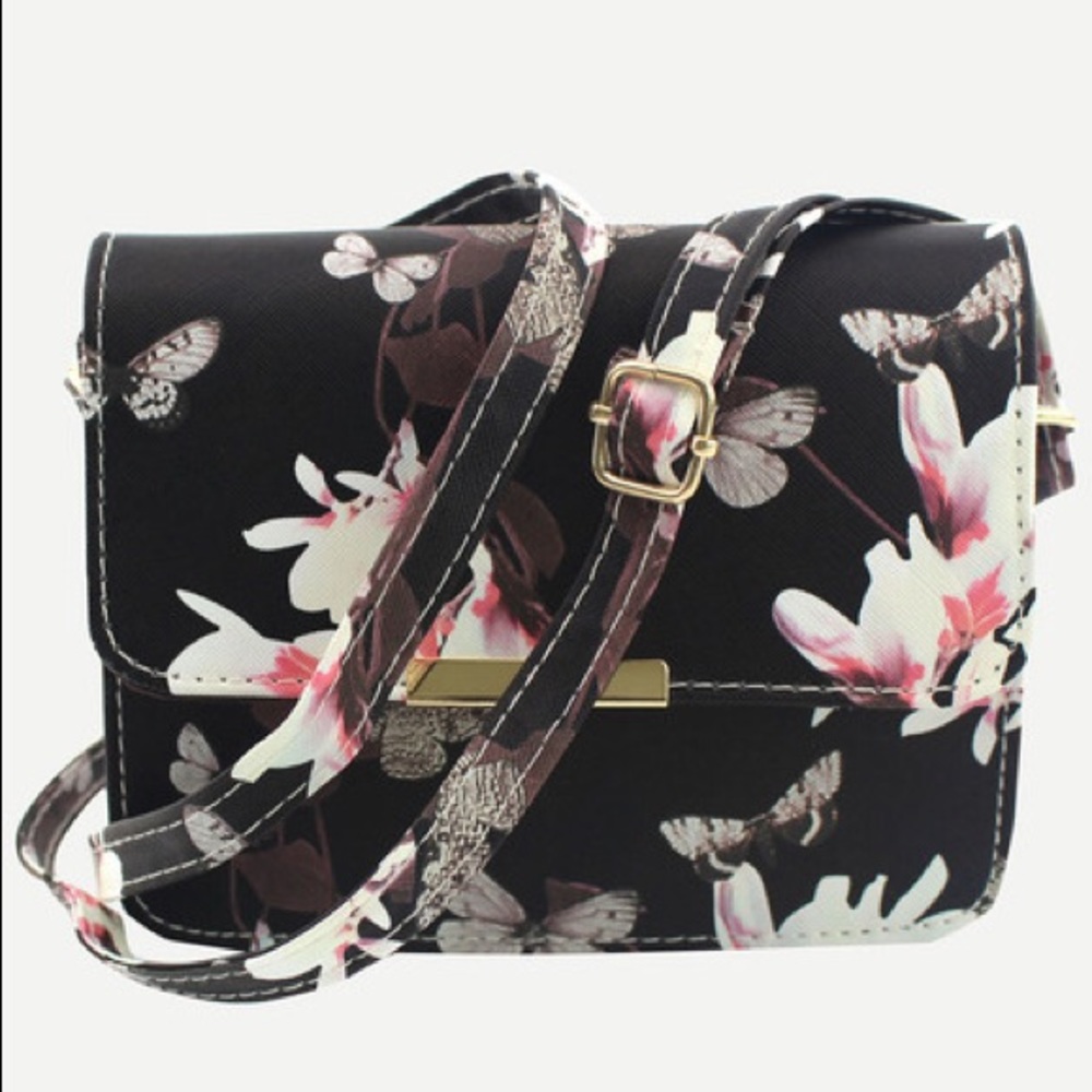 Flower & Butterfly Print Flap Purse